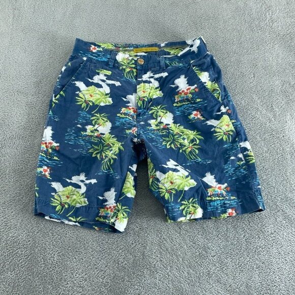 washed stoned & beaten Other - Washed Stoned & Beaten Mens Hawaiian Print Blue Casual Shorts 31  5169
